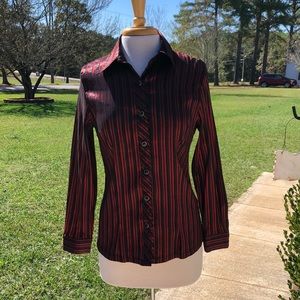 Compliments Tops - Women's Black and Red Striped Blouse Compliments Tops - Women's Black and Red Striped Blouse